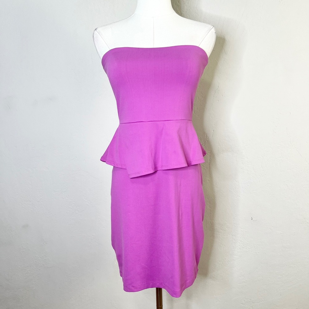 Susana Monaco Dress Peplum Strapless Mini Womens Size S Purple Bodycon Stretch‎